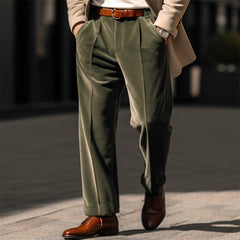 Threebooy Autumn Winter Men Velvet Suit Pants Leisure Oblique Insertion Pocket Straight Trousers Comfortable Business Vacation Casual Pant