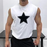 Threebooy Oversized 100% Cotton Star Print Vest Men Sleeveless Profile Loose Tshirt Summer Fitness Muscles Tank Top For 150KG Fat Man