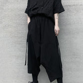Threebooy Y2k Gothic Style Big Pocket Ribbon Harem Pants New Fashion Personality Daily Casual Dark Style Eight-Point Trousers Unisex
