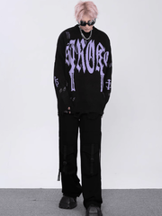 Threebooy design hole letter jacquard sweater na658