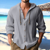 Threebooy Vintage 100% cotton linen hooded shirts Men Long sleeve solid color hoodie cardigan Spring Autumn Fashion Casual Tops For Mens