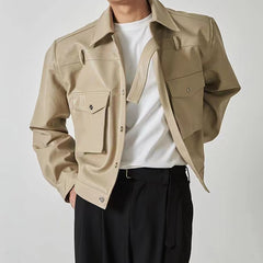 Threebooy Shoulder Pad Design Jacket For Men Spring Autumn Fashion Slim Fit Biker Leather Coats Motorcycle PU Leather Jackets Streetwear
