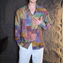 Threebooy Thai Exotic Style Shirts For Men Spring and Autumn Fashion Long Sleeve Top Streetwear Vintage Casual Non-ironing Slim Fit Shirt