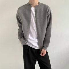 Threebooy Autumn And Winter French Style High-End Niche Design Rivet Drop Shoulder Heavy Knitted Cardigan Versatile Sweater Jacket For Men