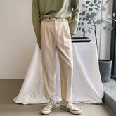 Threebooy Korean Men Casual Suit Pants Dropping Feel Loose Straight Ankle-Length Pants Spring Summer Youth Fashion cropped Trousers