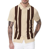 Threebooy Summer Striped Sweater Men Newest Knit Poloshirt Business Casual Cardigan Tees Streetwear Tshirt Top Ice Silk Fabric Polo Blouse