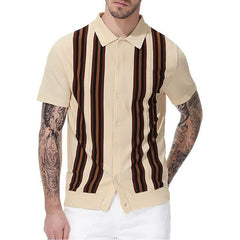 Threebooy Summer Striped Sweater Men Newest Knit Poloshirt Business Casual Cardigan Tees Streetwear Tshirt Top Ice Silk Fabric Polo Blouse