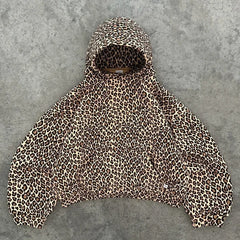 Threebooy 2000s Retro Leopard Print Hooded Sweater American Lined With Plush Winter Warm Zipper Shirt Oversized Unisex Clothing