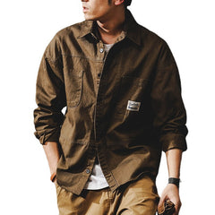 Threebooy American heavy vintage men shirt Safari Style Long Sleeve Cotton Loose Mens Casual Shirts Spring Autumn High Quality Tops Male