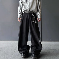 Threebooy Mens Pants Motorcycle Rivets Deconstructed Curved Casual Pants Streetwear Fashion Grunge Wide Leg Pants Old Money Menswear 2025