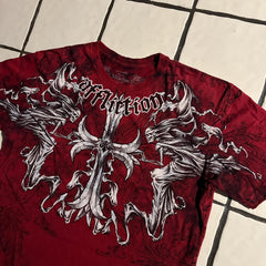 Threebooy 2000s affliction American Retro T shirt Women Red Cotton Round Neck Washed Shirt Hip Hop Couple American Wear Goth T Shirts