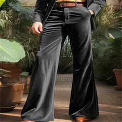 Threebooy Spring Autumn Fashion Velvet Flared Pants Men High Street Trendy Suit Trousers Vintage Comfortable Vacation Casual Trousers