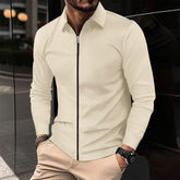 Threebooy Waffle Jacket For Men Solid Zipper Long Sleeve Lapel Cardigan Coat Spring Autumn Casual Polo Collar Jackets Outwear Clothing