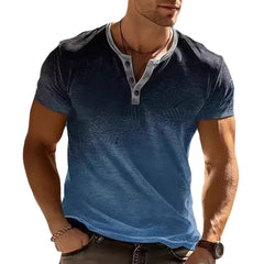 Threebooy Vintage Stripe Gradient Print T-shirts For Men Short Sleeve Henry Collar Tops Tee Summer Fashion Casual Tshirt Streetwear Male