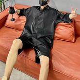 Threebooy Mens Metallic Short-Sleeved Shirt Shorts Suit Summer Niche Personality Streetwear Solid Color Two-Piece Suit Men'S Clothing
