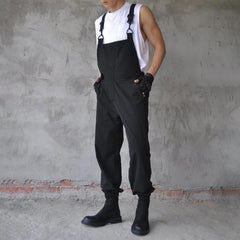 Threebooy Men'S Japanese Dark Trend Jumpsuit Autumn New Fashion Loose Hip-Hop Casual Comfortable Simple Solid Color Work Overalls