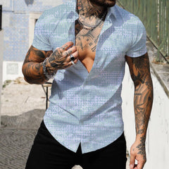 Threebooy 3D Digital Geometric Tropical Print Shirt Men Short sleeve Lapel Casual Top Summer New Fashion Vintage Shirts Clothing Male