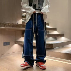 Threebooy Retro High Street Men's Jeans Hip Hop Side Stripes Wide Leg Loose Trousers Spring Autumn Fashion Trends Denim Pants Streetwear