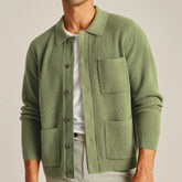 Threebooy Multi Pocket High-density Knitted Shirt For Men Casual Solid Color Long Sleeve Knit Jackets Autumn Fashion Vintage Sweaters