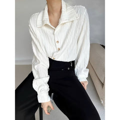 Threebooy Wrinkle Texture Sensation Shirts For Men Stand Collar Long Sleeve Loose Top Spring Autumn Vintage French Fashion Casual Shirt