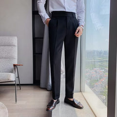 Threebooy Fashion Slim Fit Pencil Pants Naples Suit Pant For Men High Waist Button Business Casual Straight Trousers Korean Cropped Pants