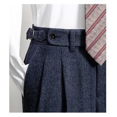 Threebooy British Style Woolen Naples Suit Pant For Men Tweed High Waist Straight Trousers Autumn Winter Business Casual Pant Streetwear
