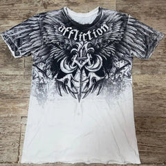 Threebooy 2000s Affliction Retro American Men's T-shirt Couple round neck t-shirt motorcycle ins