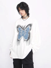 Threebooy 【Mz】washed butterfly long-sleeved T-shirt na1475