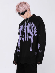Threebooy design hole letter jacquard sweater na658