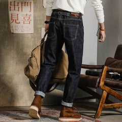 Threebooy American Vintage Heavy weight Denim pants Men Spring Autumn Dark Straight Jeans Amekaji Trousers Back Paris Buckle Cargo Pants