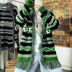 Threebooy Ethnic Style Knitted Cardigan Men Loose Lazy Tassel Sweater Shawl Autumn Winter Hip Hop Couple Knitting Top Coat Streetwear