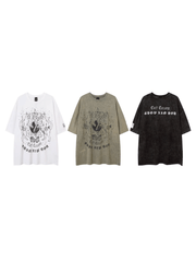 Threebooy high street cat print short pomwashed old loose shirt NA627