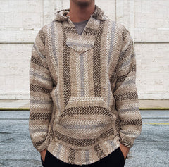 Threebooy Vintage Ethnic Striped Knit Hooded Sweatshirt Men Fall Long Sleeve Big Pocket Hoodies Harajuku Top Pullover Coat Streetwear