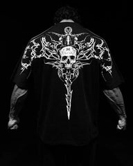 Threebooy 2000s Skull Pattern T Shirt Men Harajuku Street Y2K Trendy Retro Short Sleeved Gothic Oversized Dark Style Fashion Tops Clothing