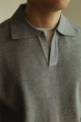 Threebooy Fashion Solid Color Men Polo Kint Shirt Autumn Long Sleeve Turn-down V-neck Sweater Casual Jumper Tops Men's Knitwear Clothe