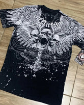 Threebooy 2000s Suffering Street T shirt Men Clothing Gothic Skull Cross Print Cotton Double Senior Double Faced Printing T shirt