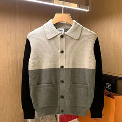 Threebooy Patchwork Knitted Cardigan Sweater Autumn Winter Men's Matching Color Casual Loose Knitwear Fashion Sweaters Warm Coat Versatile
