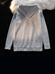 Threebooy Men'S Hooded Cable Knit Sweater, Grey, Thickened for Fall/Winter, Loose Fit, Casual Style, Polyester, Stretch Fabric, Drawstring Detail
