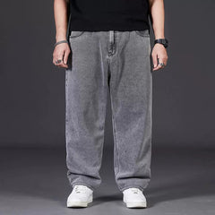 Threebooy Oversize Jeans Men Spring Autumn Casual Loose Straight Denim Pants Plus Size Wide Leg Elastic Waist Trouser Clothing For Fat Man