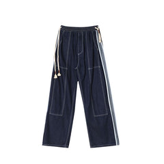 Threebooy Retro High Street Men's Jeans Hip Hop Side Stripes Wide Leg Loose Trousers Spring Autumn Fashion Trends Denim Pants Streetwear