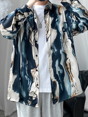 Threebooy Stylish Men's Hong Kong-Style Button-Up Shirt | All-Season Comfort | Casual & Trendy with Abstract Print | Perfect for Daily Wear, Vacations & Outdoor Activities | Ideal Gift