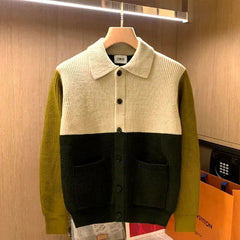 Threebooy Patchwork Knitted Cardigan Sweater Autumn Winter Men's Matching Color Casual Loose Knitwear Fashion Sweaters Warm Coat Versatile