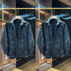 Threebooy Relief Jacquard Design Shirt For Men Spring Autumn Long Sleeve Tops Streetwear Trendy Loose Anti-wrinkle Shirts Versatile