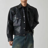 Threebooy Shoulder Pad Design Jacket For Men Spring Autumn Fashion Slim Fit Biker Leather Coats Motorcycle PU Leather Jackets Streetwear