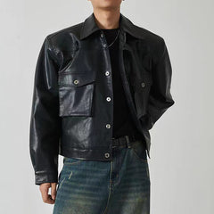 Threebooy Shoulder Pad Design Jacket For Men Spring Autumn Fashion Slim Fit Biker Leather Coats Motorcycle PU Leather Jackets Streetwear
