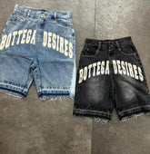 Threebooy 2000s Bottega Desires Pieces Skateboard Denim Shorts Letter Cartoon Patchwork Loose Jeans Wide Leg Pants Harajuku Rock Pants Men