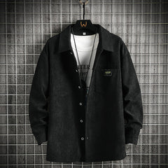 Threebooy Spring Autumn Men's corduroy shirt Safari Style Long Sleeve Lapel jacket top Casual Loose High Quality Shirts Mens Clothing