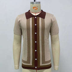Threebooy Summer Striped Sweater Men Newest Knit Poloshirt Business Casual Cardigan Tees Streetwear Tshirt Top Ice Silk Fabric Polo Blouse