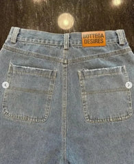 Threebooy 2000s Bottega Desires Pieces Skateboard Denim Shorts Letter Cartoon Patchwork Loose Jeans Wide Leg Pants Harajuku Rock Pants Men
