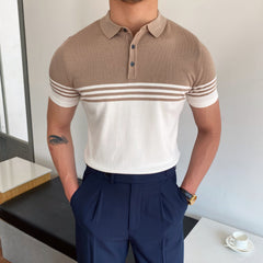 Threebooy Summer Cotton Men Polo Shirt Business Casual Turn-down Collar Button-up Tees Fashion Flocking Tshirts Top Lce Silk Fabric Blouse